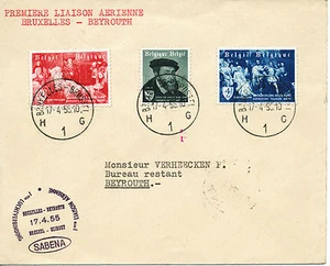 BELGIEN 1955 Erstflug der SABENA " BRUXELLES - BEYROUTH (Libanon)" sehr selten - Imagen 1 de 2