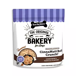 Three Dog Bakery CinnaMutt Roll Crunch, Cinnamon Roll Flavored Crunchy Dog Treat - Picture 1 of 5