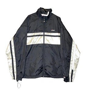 Fila Windbreaker Jacket Mens XL Black White Full Zip Long Sleeve Nylon Vintage - Picture 1 of 16