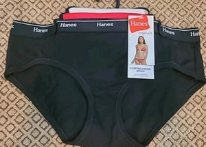 HANES LOGO LASERBOND 7/L 3-Pack Hipsters Underwear Panties Black Red White nwt - Picture 1 of 6