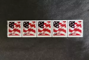 Rjkstamps US 3631 FLAG USA COIL STRIP OF 5 (37c) STAMPS "2002" PLATE# S1111 - Picture 1 of 4