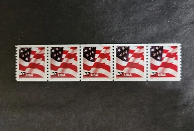 Rjkstamps US 3631 FLAG USA COIL STRIP OF 5 (37c) STAMPS "2002" PLATE# S1111 - Image 1 of 4