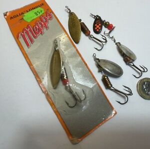  x 5 Vintage Aglia Mepps Fishing Spinners 1 in original packing Comet Black Fury