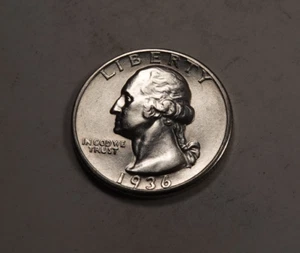 Cuarto de dólar Washington 1936 * gema BU++ * 90 % plata * ¡del rollo original! * XQ240 - Imagen 1 de 2