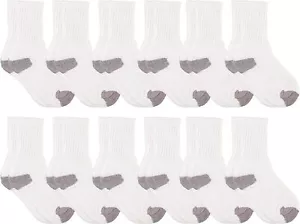 12 Pairs Wholesale Unisex Cotton Crew Socks, White Little Kids / Gray Heel& Toe - Picture 1 of 5