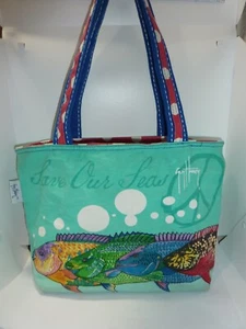 Guy Harvey SAVE OUR SEAS FISH ZIPPERED Tote Bag Double Handle Canvas Beach - Picture 1 of 8