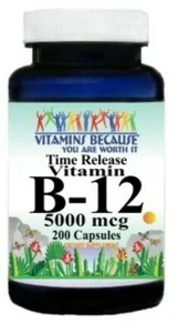 Vitamin B-12 5000mcg Time Release 200 Caps Made in the USA Non GMO - Picture 1 of 2
