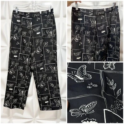 Pantalones cortos florales mariposa algodón seda negro talla 6 Harold's para mujer RARO Foto 1 de 4