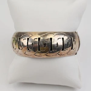Silver Cuff Bangle Bracelet - Mexico Sterling 925 Scroll Hinged Cuff 54g - Picture 1 of 7