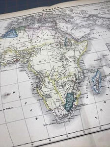 Arte de pared antiguo plegado mapa histórico de África de 1873 lengua alemana del siglo XIX - Imagen 1 de 19