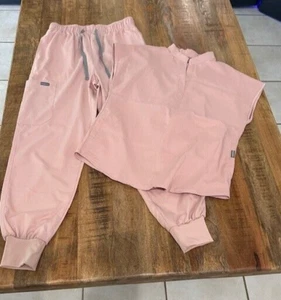 niaahinn Nurse Scrub Women Set V Neck Top Bottom Small Blush Pink Jogger Suit - Picture 1 of 17