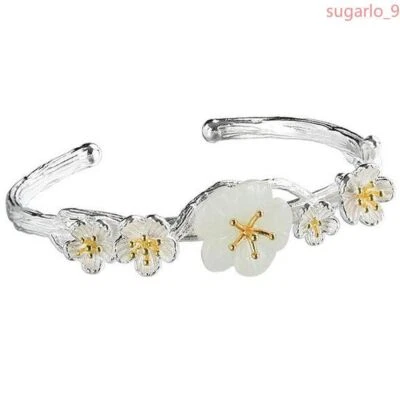 Brazalete Flor Ciruela Jade Blanco Natural Chino Retro Ajustable Mujer Joyería Foto 1 de 4