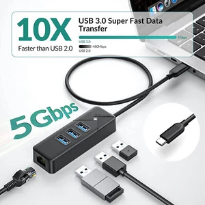 GiGimundo USB C to Ethernet Adapter 3 Ports USB 3.0 Hub Multi Ports USB Splitter - Picture 1 of 8