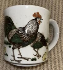 Stoneware Hand painted Mug Rooster and Chicken Farmhouse Country Coffee Cup