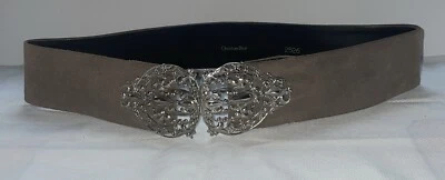 "Cinturón de gamuza marrón vintage Christian Dior para damas hebilla de filigrana plateada 30"" #2526" Foto 1 de 4
