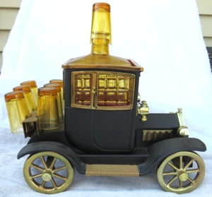 Decantador de licor vintage años 60 Ford modelo T 1915 Japón caja de música 7 vasos de chupito - Imagen 1 de 18
