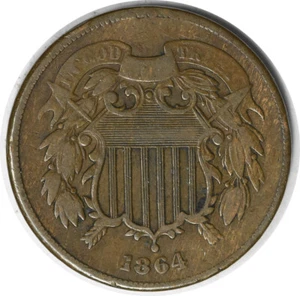 1864 Two Cent Piece LM Obv/Rev Die Clash FS-1401/1901 F Uncertified #317 - Picture 1 of 2