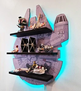 Millennium Falcon Inspired Display Shelf, LED Lighted Sign, Star Wars Wall Decor - Picture 1 of 4