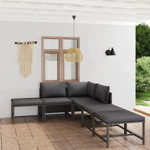 6 Piece Garden Set with Cushions Poly Rattan Grey R4P1 - Picture 1 of 12