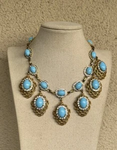 Collar De Colección Raro KJL Kenneth Jay Lane Turquesa Cabujón Cristales Tono Dorado - Imagen 1 de 12