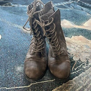 Rampage Ram‑Jedi Zipper Lace‑Up Western Booties Sz 7.5 Brown Faux Leather Casual - Picture 1 of 10