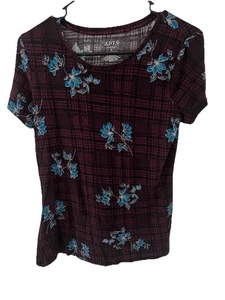 Apt 9 kurzärmlige Bluse geblümt weinrot - Bild 1 von 3