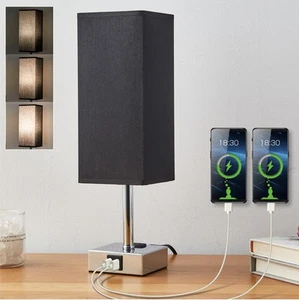 Square Touch dimmbare USB-Lampe mit Stoffschirm, integrierten USB- & Typ-C-Anschlüssen... - Bild 1 von 5