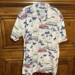 Men's St Johns Bay Button Down Red & White Hawaiian Shirt W/ Car Palm Print XXL - Picture 1 of 3