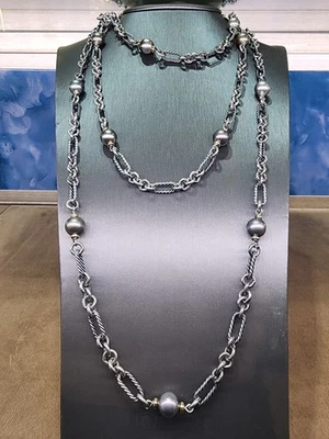 Collar de perlas David Yurman de 11 mm de Tahití de oro de ley y amarillo de 18 quilates 72" Foto 1 de 4