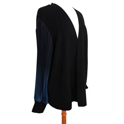 Cárdigan Suéter Chico's Mezcla Cachemira Manga Plisada XXL/4 Negro Azul Abierto Foto 1 de 4