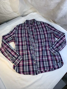 7 For All Mankind Women's Long Sleeve Button Down Shirt Pink 100% Cotton Plaid - Picture 1 of 9