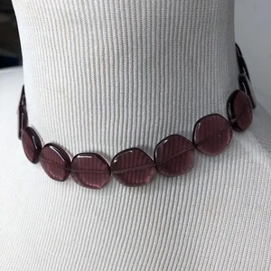 Vintage Amethyst Flat Glass Beaded Choker Necklace 15” With Gold Hook Clasp - Picture 1 of 4