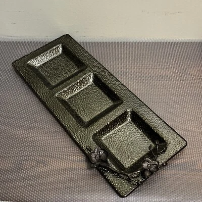 MICHAEL ARAM PRATO DE VIDRO ORQUÍDEA PRETO COM TRÊS SEÇÕES PERFEITO ESTADO - Imagem 1 de 4