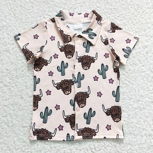 Summer Toddler Baby Boys Highland Cow Cactus Western Shirt Top - Picture 1 of 16