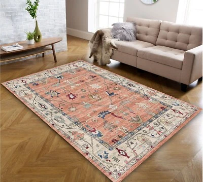 Autêntico Tapete de Área Padrão Floral Oushak - Tapete Lavável Antiderrapante - Tapete de Quarto - Imagem 1 de 4