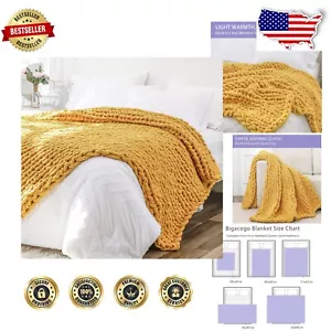Stylish 40x60 Chunky Knit Blanket, Handmade with Jumbo Chenille Yarn - Mustard - Picture 1 of 11