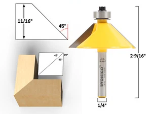 45 Degree Chamfer Edge Forming Router Bit - 1/4" Shank - Yonico 13915q