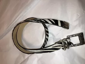 VTG Ibel Black White Zebra Sz Medium Silver Tone Buckle Belt Italy Streets Ahead - Picture 1 of 5