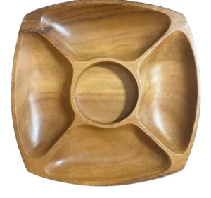 2006 12” Wooden Carved Square Chip and Dip Serving Tray Brown Home Essentials - Picture 1 of 3