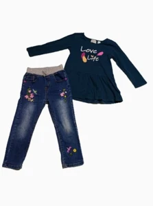 2 pieces set Girl's Skinny Jeans+ Shirt long sleeve size 4T Floral Leggings - Picture 1 of 23