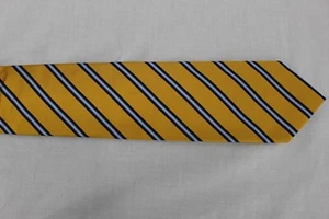 Lands End Tie Mens Regular Silk Regimental Strip White Yellow Black NWT - Picture 1 of 6