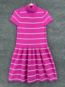 Lands End Girls Dress L 14 Pink White Striped Turtleneck Short Sleeve Wool Blend - Picture 1 of 11