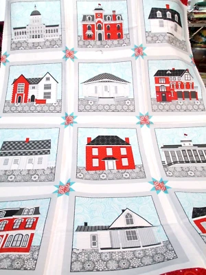 Fabric Benartex Panel "Winter Village" 12 Diff Buildings Snowflake Border $6.95 - Image 1 of 4