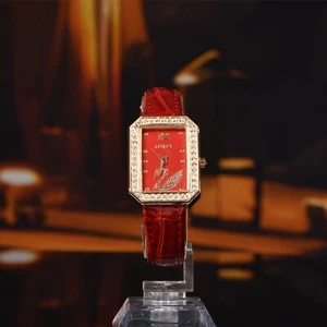 Red Strap woman, or Girls Spinner Stone Fashion Casual Dressy Watch Square - Picture 1 of 9