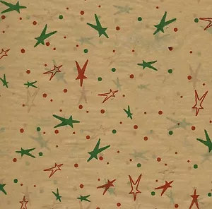 Primitive Red & Green Stars on Kraft Tissue paper # 930 ~ 10 Large Sheets - Picture 1 of 2