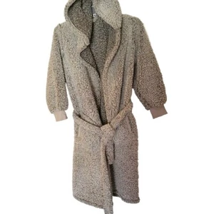 Pottery Barn Grey / Gray Sherpa Hooded Belted Robe Loungewear Size  M . 42" Long - Bild 1 von 10