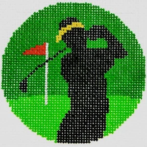 Needlepoint Handpainted Lee BJ Canvas Golfer 3" - Picture 1 of 1