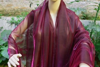 M06 Red Purpl Metallic Iridescent 2 Tones Stretch Mesh Net Fabric Material - Image 1 of 4