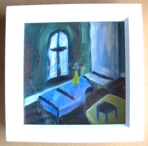 Green Room Framed Original Oil Painting Wall art Canvas board 6x6 inches - Picture 1 of 4