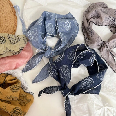 Women Cashew Flower Triangle Hair Head Wrap Thin Headband Floral Bandana Scarves - Image 1 of 4